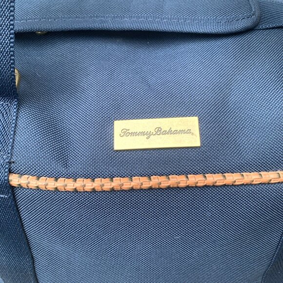 Tommy Bahama Canvas Travel Bag Mojito Blue Duffle Basketweave Trim 20" x 14" x 8 - Picture 2 of 12